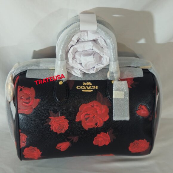Rowan Large Satchel Bag With Floral Print CCE27 Black Red Packed - Picture 2 of 16